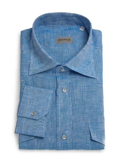 Sartorio Napoli Men's Texas Linen Shirt In Bright Blue