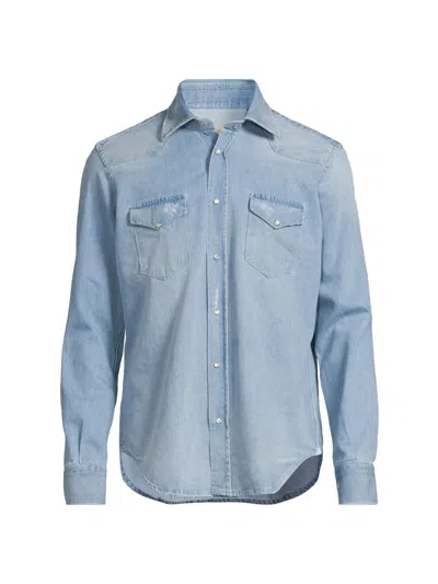 Sartorio Napoli Men's Western Denim Shirt In Blue
