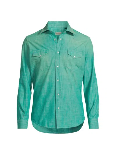 Sartorio Napoli Men's Western Denim Shirt In Teal