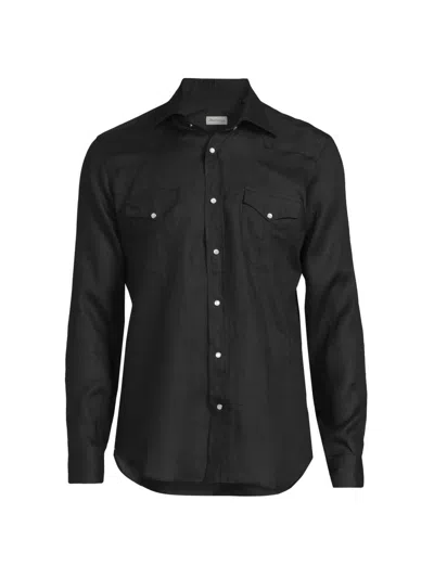 Sartorio Napoli Men's Western Linen Shirt In Black
