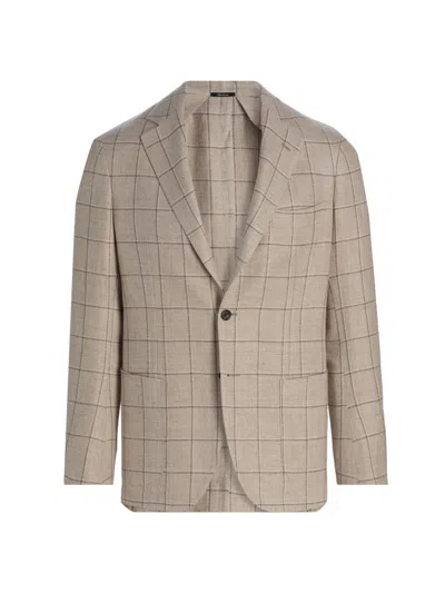 Sartorio Napoli Men's Windowpane Plaid Linen-wool-silk Sport Coat In Cream
