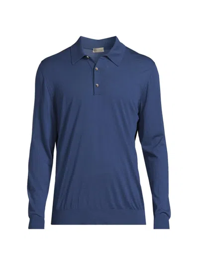 Sartorio Napoli Men's Wool Long-sleeve Polo Shirt In Blue