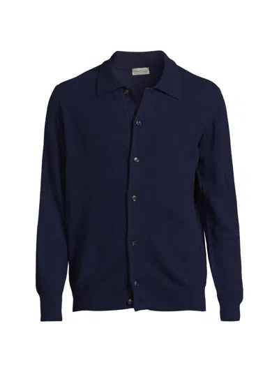 Sartorio Napoli Men's Wool-blend Spread-collar Cardigan In Blue