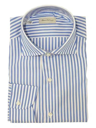 Sartorio Napoli Pinstripe Cotton Shirt In Blue