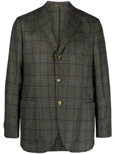 Sartorio Napoli Plaid-check Wool Blend Blazer In Grey