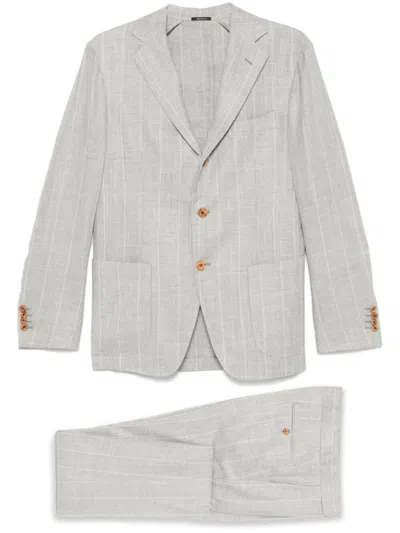 Sartorio Napoli Tailored Wool Suit With Subtle Pinstripe Design In Neutral