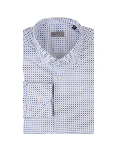 Sartorio Napoli White Shirt With Blue Micro Pattern