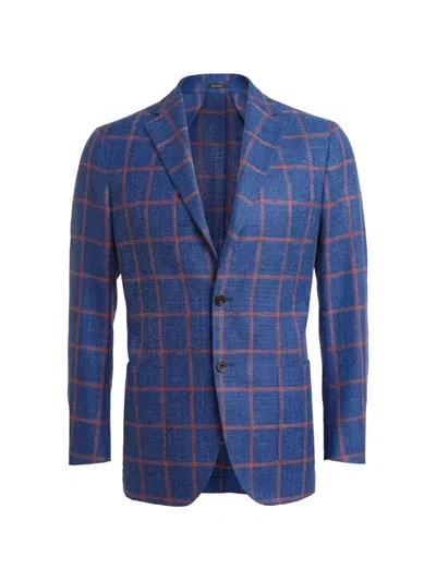 Sartorio Napoli Windowpane Virgin Wool-blend Jacket In Blue