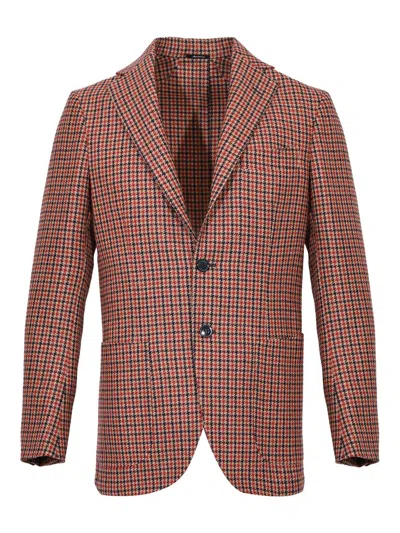 Sartorio Single-breasted Houndstooth Wool Jacket In Red