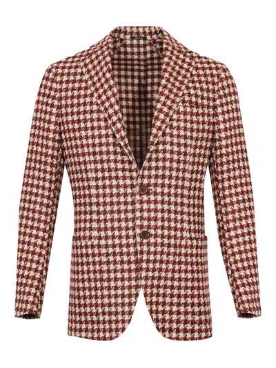Sartorio Single-breasted  Houndstooth Wool Jacket In Red