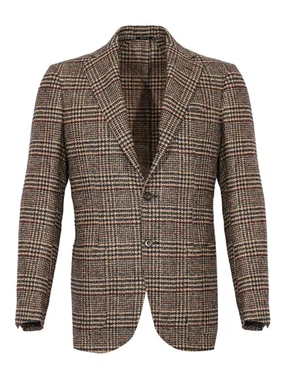 Sartorio Single-breasted Prince Of Wales Wool Jacket In Brown