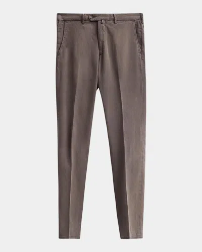 Sartorio Solid Crease-front Trousers In Brown