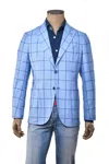 Sartorio Windowpane Virgin Wool-silk Sport Jacket In Blue