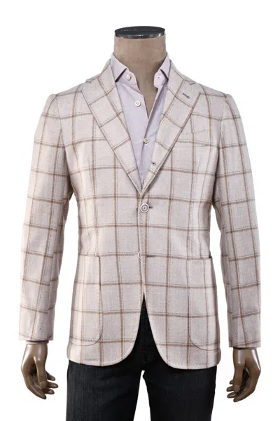 Sartorio Windowpane Virgin Wool-silk Sport Jacket In Neutral