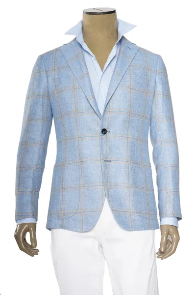 Sartorio Windowpane Virgin Wool Sport Jacket In Blue