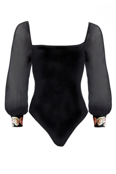 Sarvin Women's Black / Pink Black Mesh Bodysuit In Multi