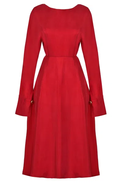 Sarvin Women's Red Long Sleeve Midi Dress