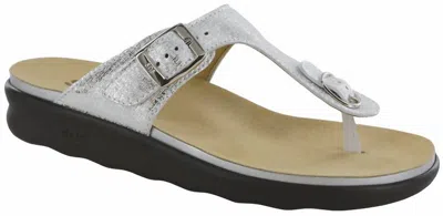 Sas Sanibel T-strap Slide Sandal In Shiny Silver