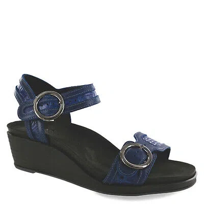 Pre-owned Sas Women's , Seight Sandal Seight-caspian Blue Leather