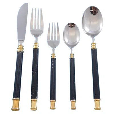 Pre-owned Sasaki Tucano Black Gold Accent  Japan Stainless Steel Flatware Set Service 50 Pc