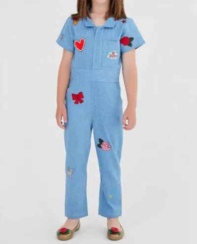 Sasha+z Kids' Denim Embroidered Jumpsuit In Blue