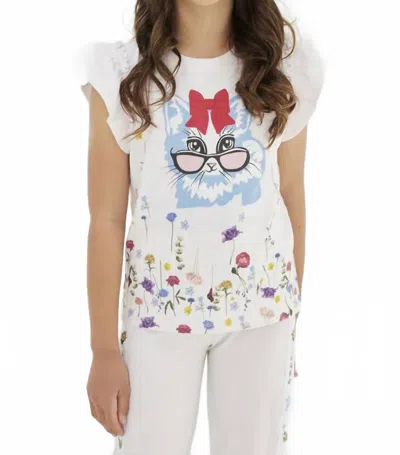 Sasha+z Kids' Floral Cat Top In White Multi