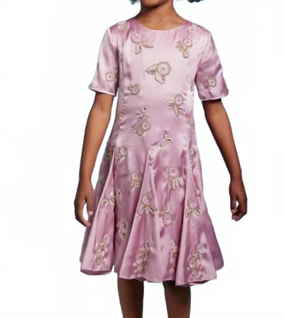 Sasha+z Kids' Floral Embroidered Satin Dress In Pink In Gold