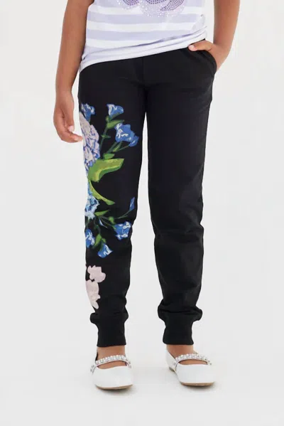 Sasha+z Kids' Hydrangea Printed Joggers In Black