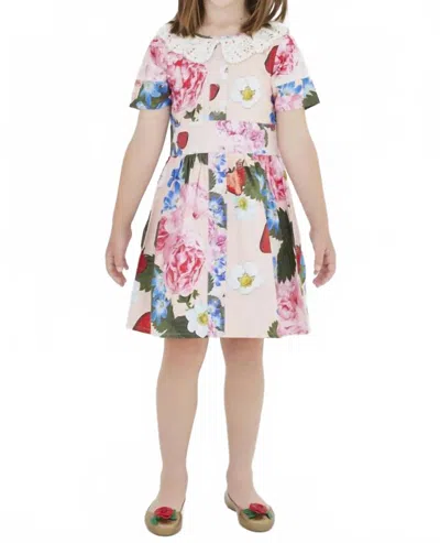 Sasha+z Kids' Strawberry & Peonies Printed Dress In Pink Multi