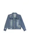 Sasha+z Women's Stone Embossed & Distressed Denim Jacket In Blue In Blue