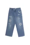 Sasha+z Women's Stone Embossed & Distressed Denim Pant In Black In Blue
