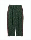 Sasquatchfabrix Dark Green Patterned Relaxed Fit Training Pants With Contrasting Red Stripes In Green