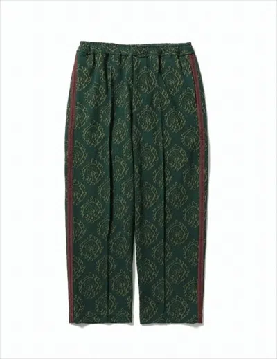 Sasquatchfabrix Dark Green Patterned Relaxed Fit Training Pants With Contrasting Red Stripes