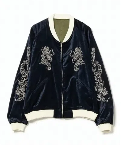 Sasquatchfabrix Intricately Embroidered Blue Bomber Jacket In Black