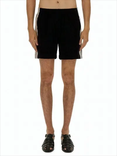 SASQUATCHFABRIX RELAXED FIT BLACK SHORTS WITH VERTICAL STRIPES