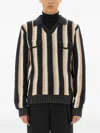 Sasquatchfabrix Striped Flap-pocket Sweater In Multi