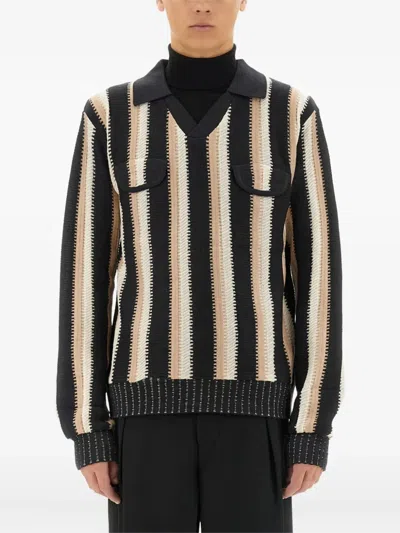 SASQUATCHFABRIX STRIPED FLAP-POCKET SWEATER