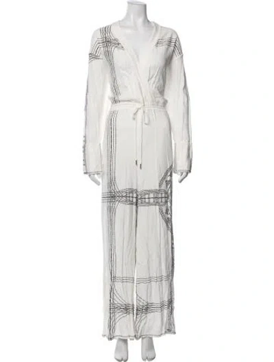 Pre-owned Sass & Bide Graphic Print V-neck Jumpsuit In White