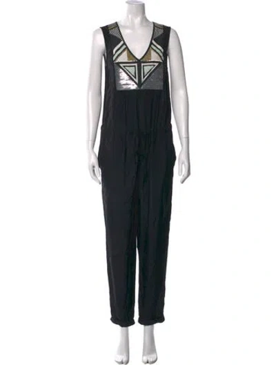 Pre-owned Sass & Bide Silk Graphic Print Jumpsuit In Black