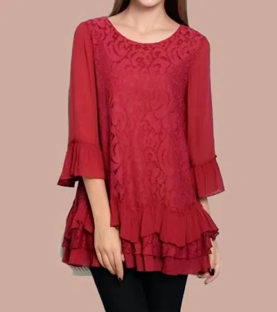 Sassy Bling Paisley Lace Tunic Top In Crimson Red
