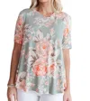 Sassy Look Vintage Roses Top In Sage In Multi