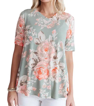 Sassy Look Vintage Roses Top In Sage In Multi