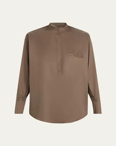 Sasuphi Baloon Mandarin Cotton Shirt In Mud