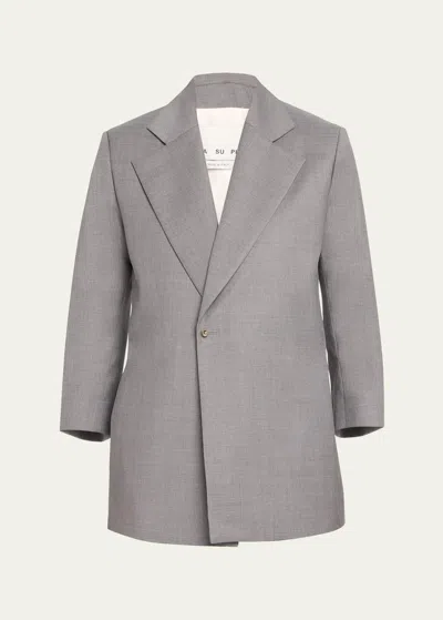 Sasuphi Benni Boxy One-button Wool Blazer In 0951 Medium Grey