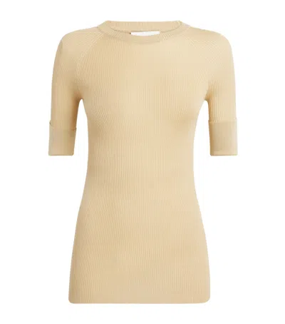Sasuphi Cashmere Short-sleeve Ribbed Top In Beige