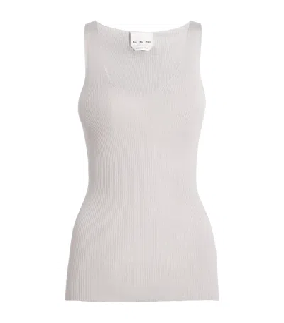 Sasuphi Cashmere-silk Ribbed Tank Top In Silver
