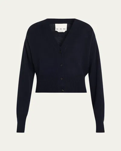 Sasuphi Iconic V-neck Cashmere Cardigan In Blue