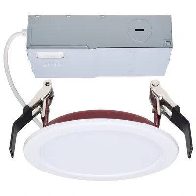 Satco 10 Watt Led Fire Rated 4 Inch Direct Wire Slim Fit Flat Face Downlight Round Shape White Finish Cct  In Red