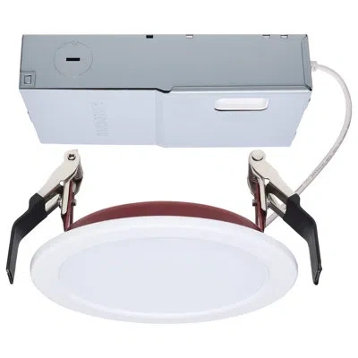 Satco 10 Watt Led Fire Rated 4 Inch Direct Wire Slim Fit Flat Face Downlight Round Shape White Finish Cct  In Red