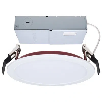 Satco 13 Watt Led Fire Rated 6 Inch Direct Wire Slim Fit Flat Face Downlight Round Shape White Finish Cct  In Red